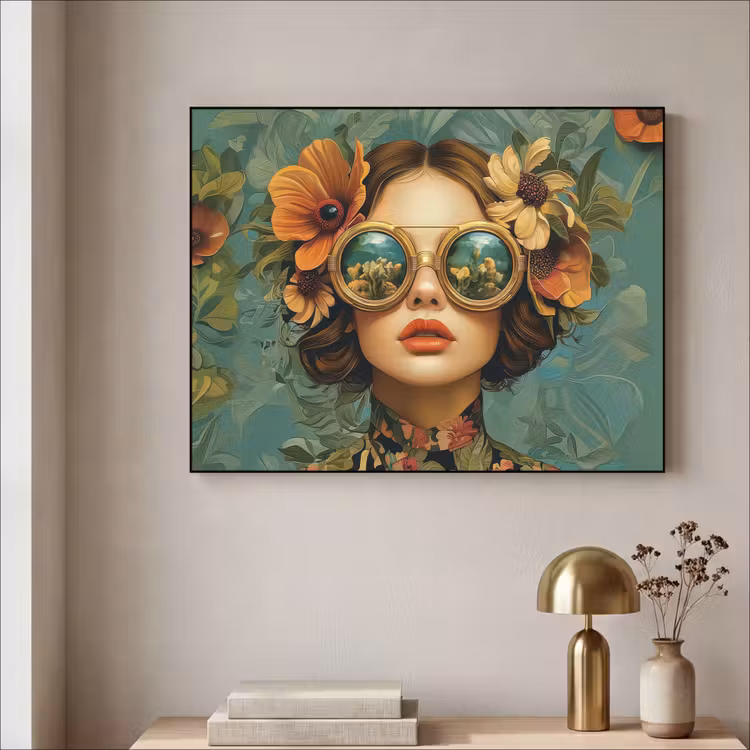 Art Frame - Frau - Blumen - Schmetterlinge - Natur - Vintage — 4