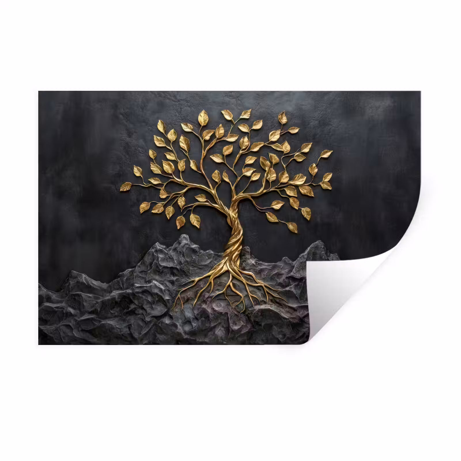 Wandtattoo – Blätter - Gold - Baum - Fels — 1
