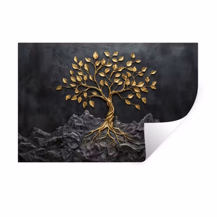 Wandtattoo – Blätter - Gold - Baum - Fels — 1