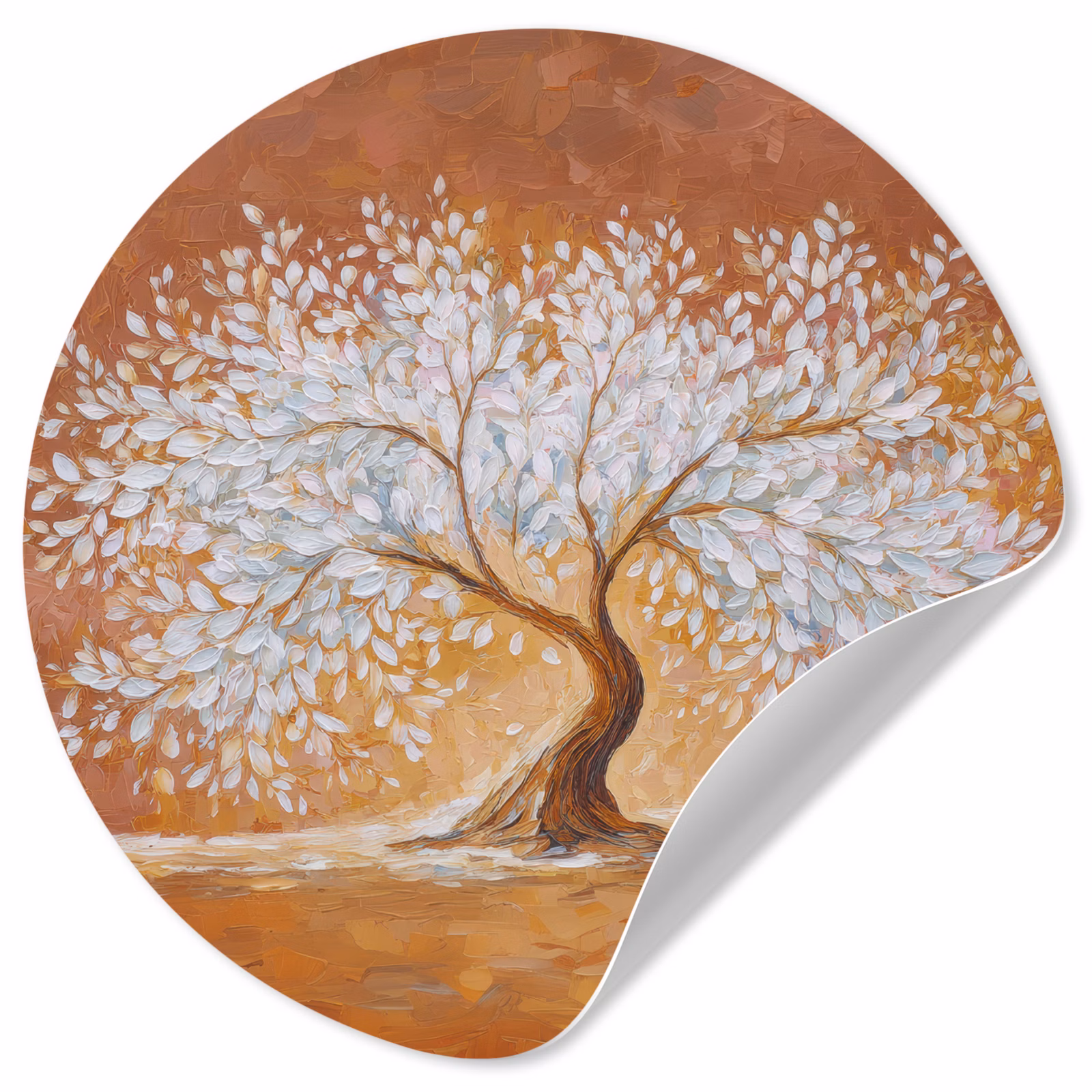 Runde Tapete - Abstrakt - Baum - Weiß - Blätter — 1