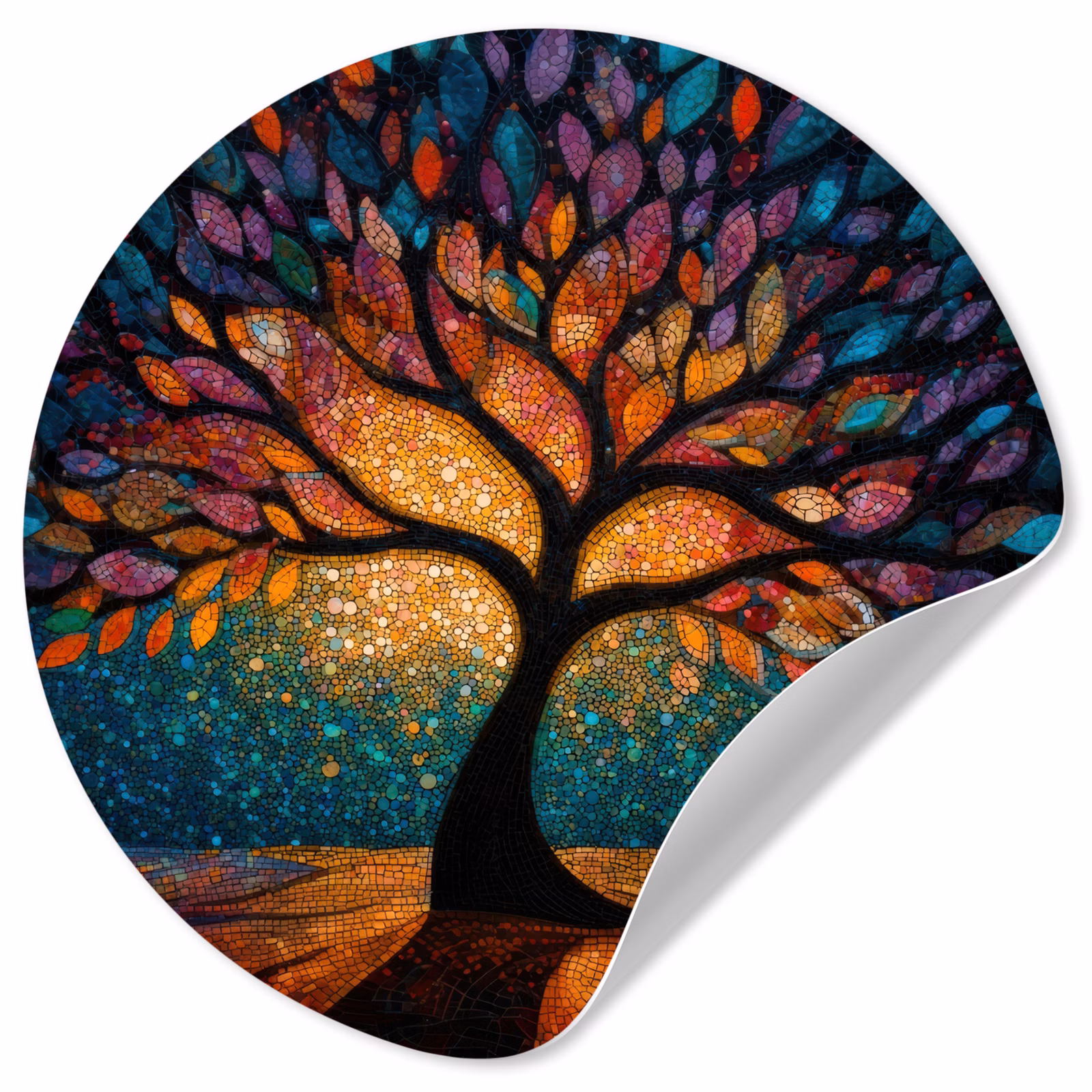 Runde Tapete - Mosaik - Bunt - Baum - Äste — 1