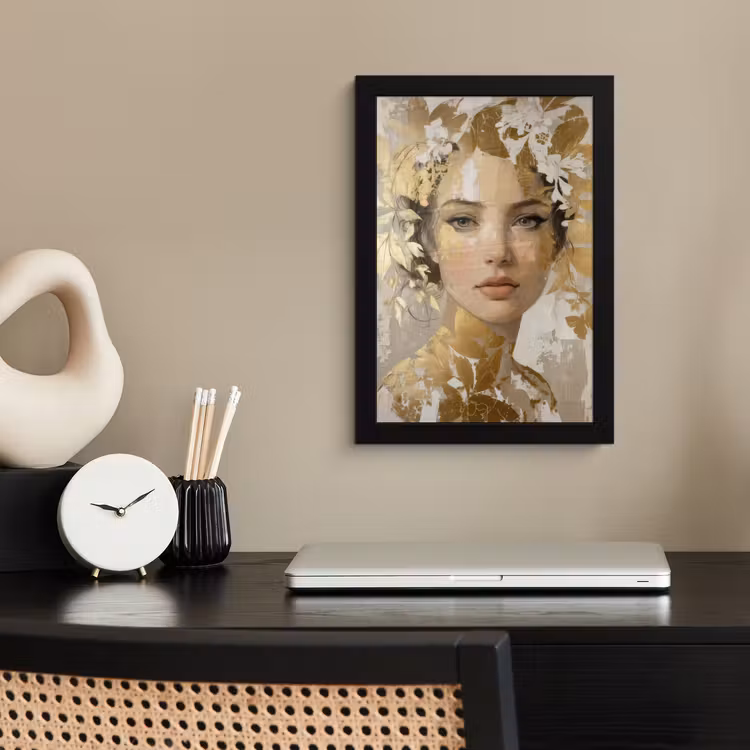Bilder mit Rahmen - Gesicht - Frau - Blätter - Gold — 2