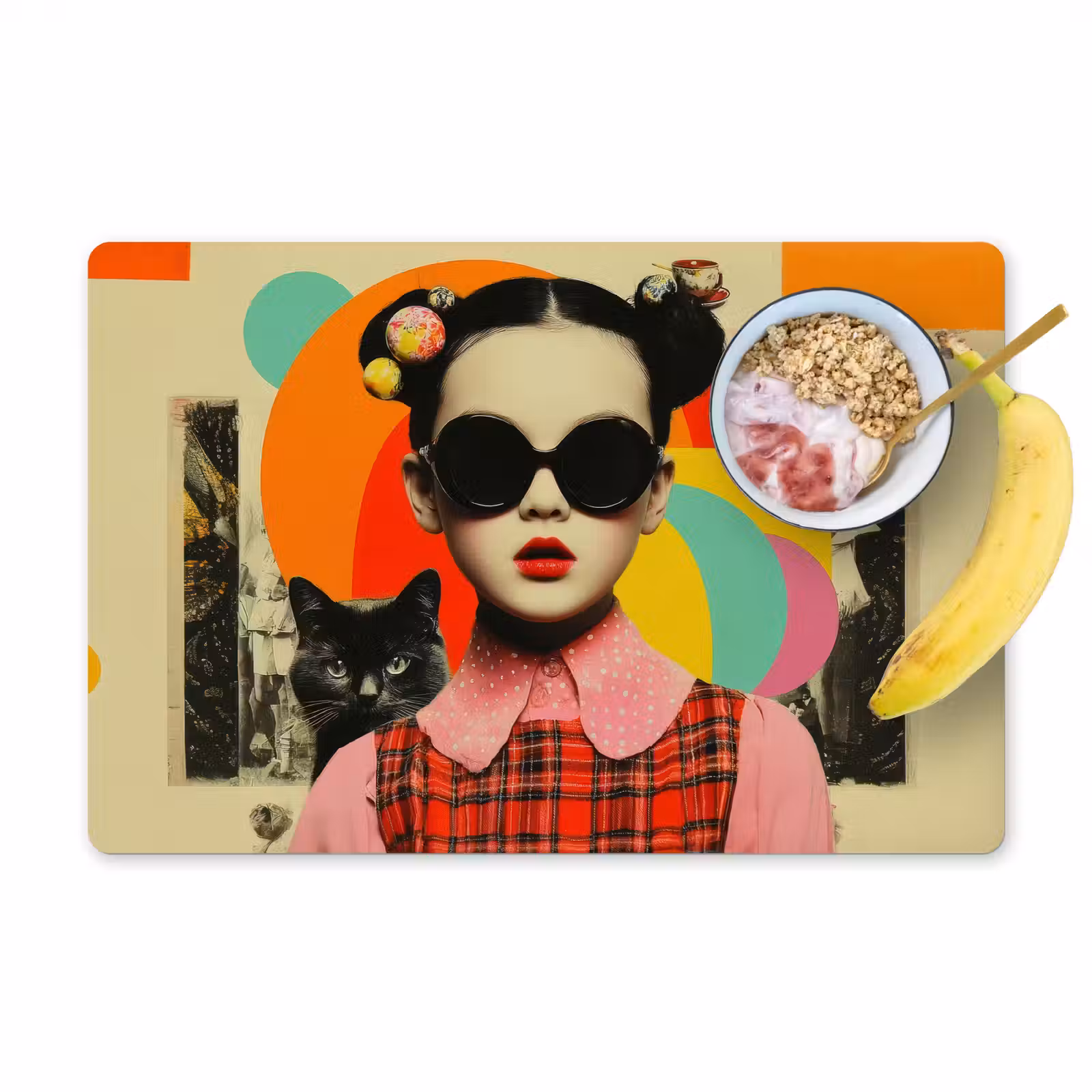 Tischset - 6 Stück - Mädchen - Sonnenbrille - Katze - Retro — 1