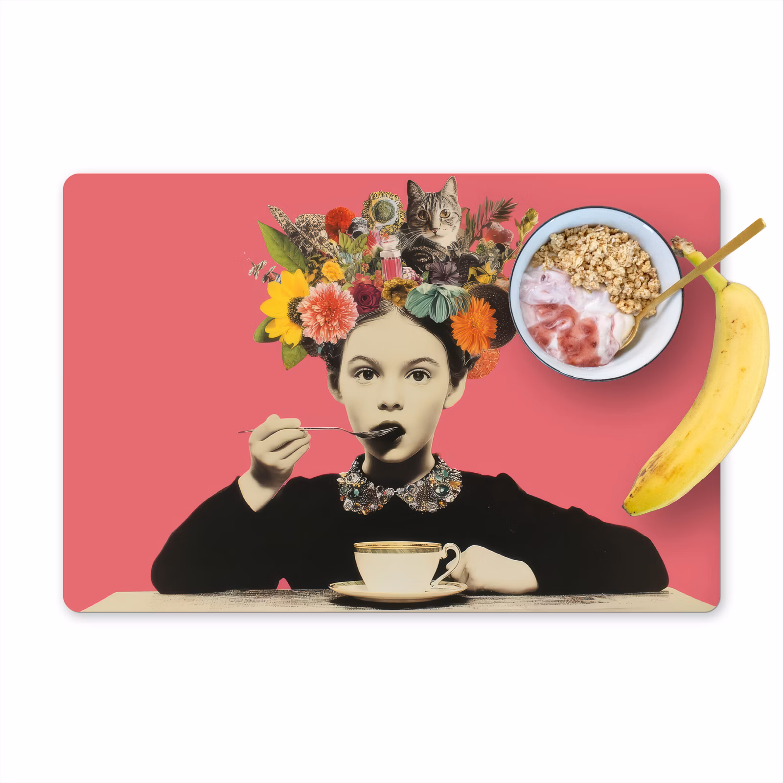 Tischset - 6 Stück - Mädchen - Tasse - Blumen - Rosa — 1