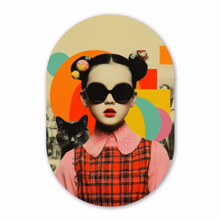 Forexbild Oval - Mädchen - Sonnenbrille - Katze - Retro — 1