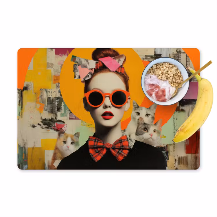 Tischset - 6 Stück - Frau - Brille - Fliege - Retro — 1