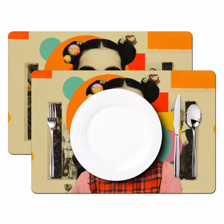 Tischset - 6 Stück - Mädchen - Sonnenbrille - Katze - Retro — 2