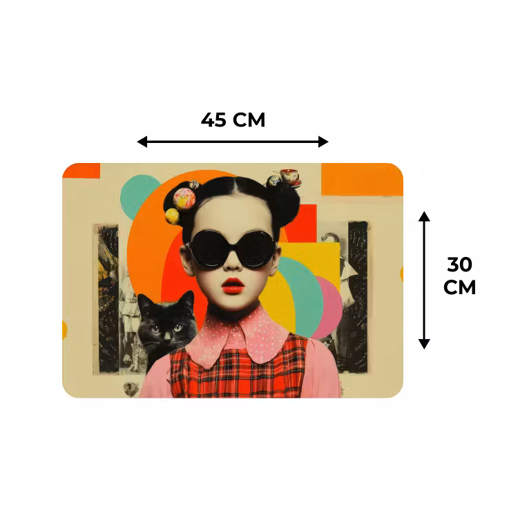 Tischset - 6 Stück - Mädchen - Sonnenbrille - Katze - Retro — 3