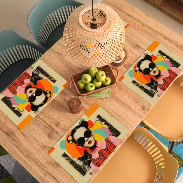 Tischset - 6 Stück - Mädchen - Sonnenbrille - Katze - Retro — 5