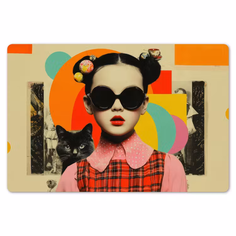 Tischset - 6 Stück - Mädchen - Sonnenbrille - Katze - Retro — 6