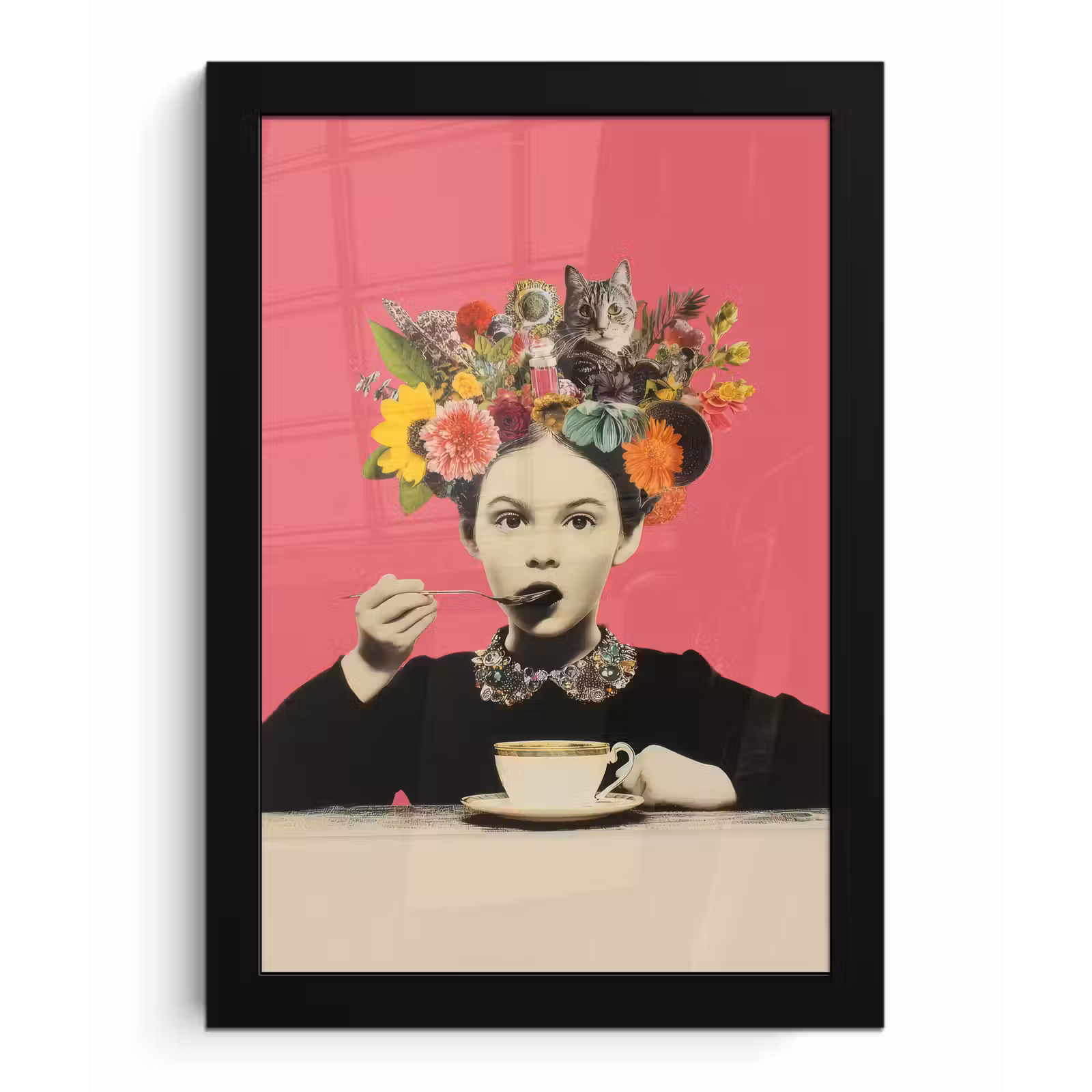 Bilder mit Rahmen - Mädchen - Tasse - Blumen - Rosa — 1