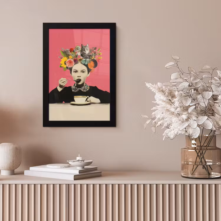 Bilder mit Rahmen - Mädchen - Tasse - Blumen - Rosa — 4