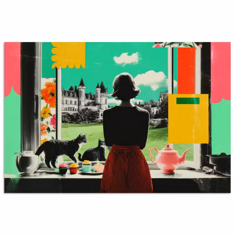 Poster - Frau - Küche - Katzen - Durchsichtig — 1