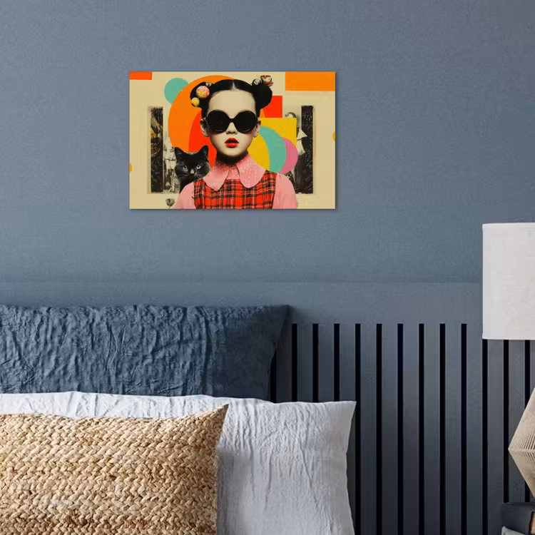 Poster - Mädchen - Sonnenbrille - Katze - Retro — 3
