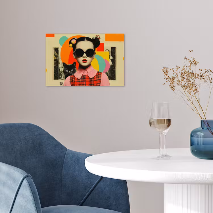 Poster - Mädchen - Sonnenbrille - Katze - Retro — 4
