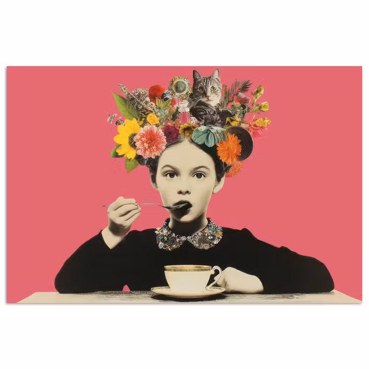 Poster - Mädchen - Tasse - Blumen - Rosa — 1