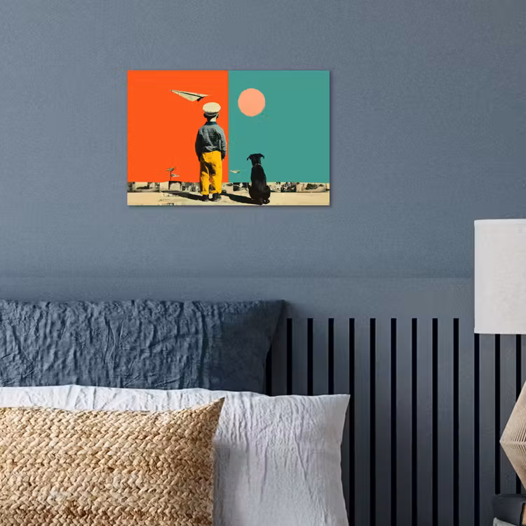 Poster - Retro - Junge - Hund - Rot - Grün — 3