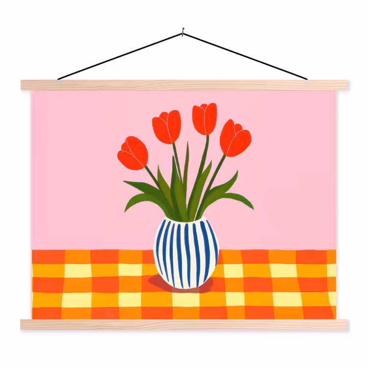 Stoffbild - Tulpen - Rosa - Vase — 1