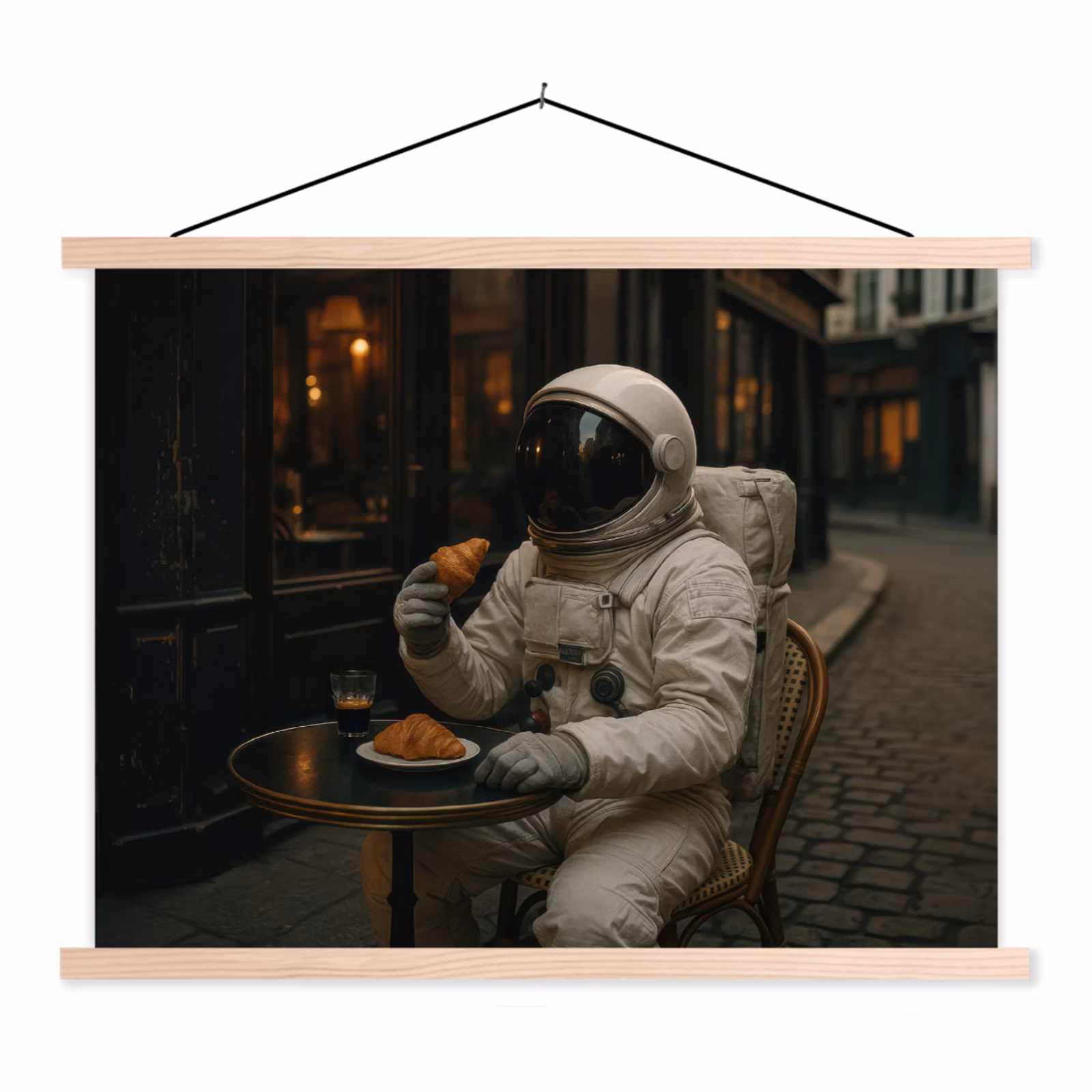 Stoffbild - Café - Croissant - Kaffee - Astronaut — 1