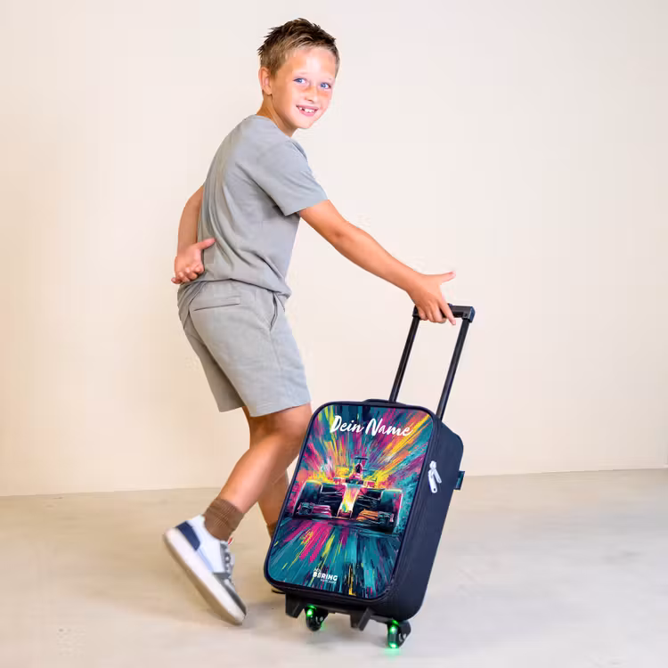 Kinderkoffer mit Name - Rennwagen - Abstrakt - Streifen - Blau — 2