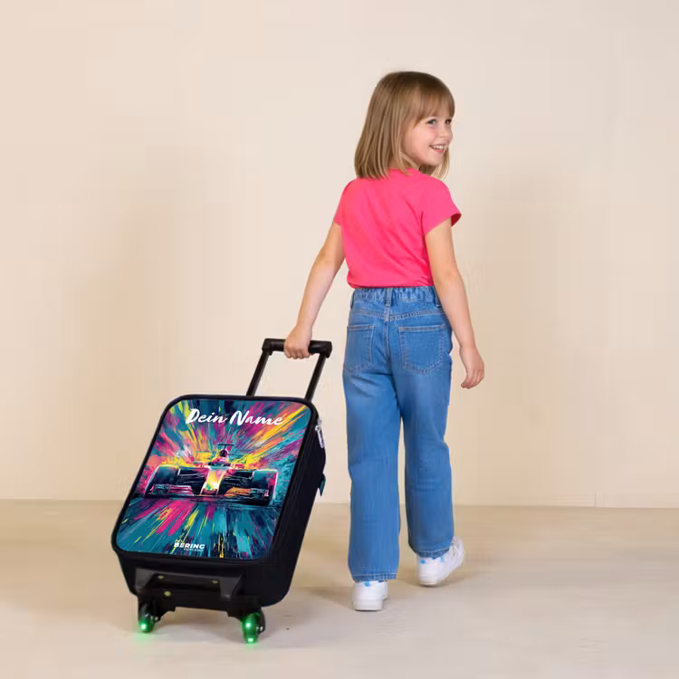 Kinderkoffer mit Name - Rennwagen - Abstrakt - Streifen - Blau — 3