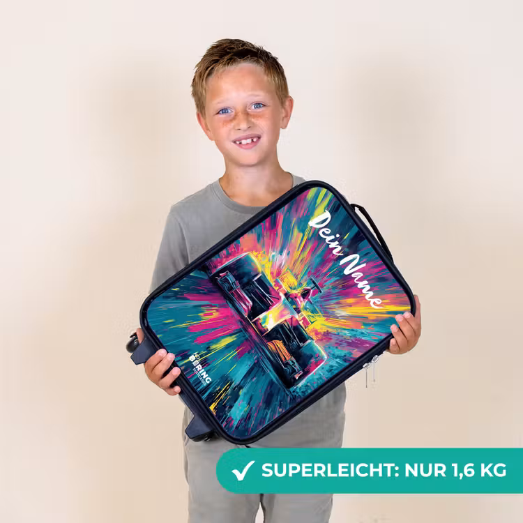 Kinderkoffer mit Name - Rennwagen - Abstrakt - Streifen - Blau — 6