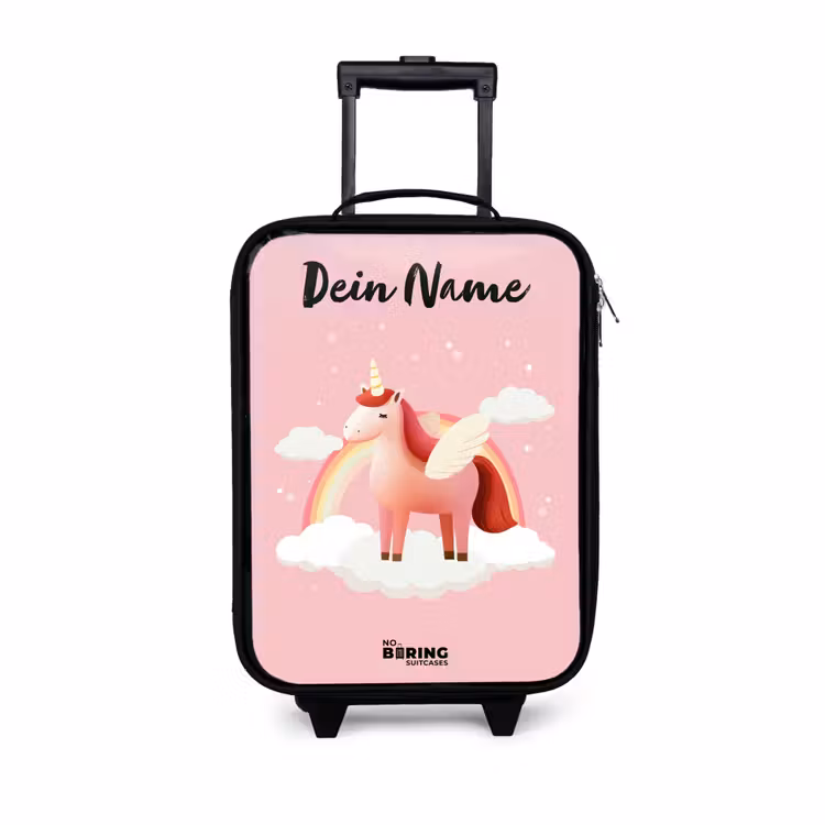 Kinderkoffer mit Name - Einhorn - Flügel - Rosa - Regenbogen — 1