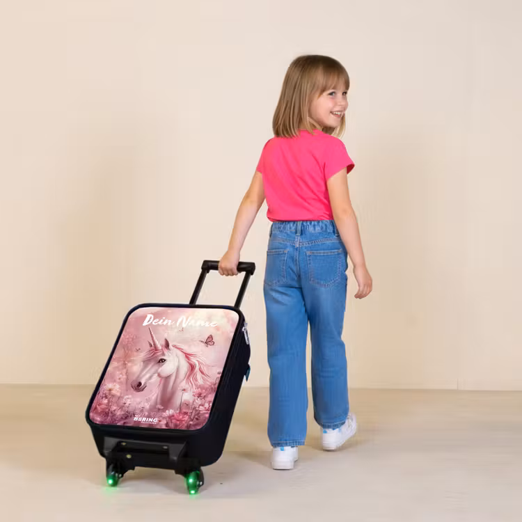 Kinderkoffer mit Name - Einhorn - Rosa - Schmetterling - Blumen — 3