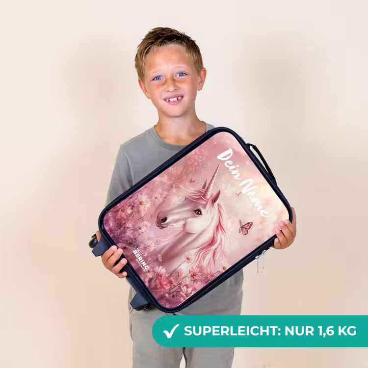 Kinderkoffer mit Name - Einhorn - Rosa - Schmetterling - Blumen — 6