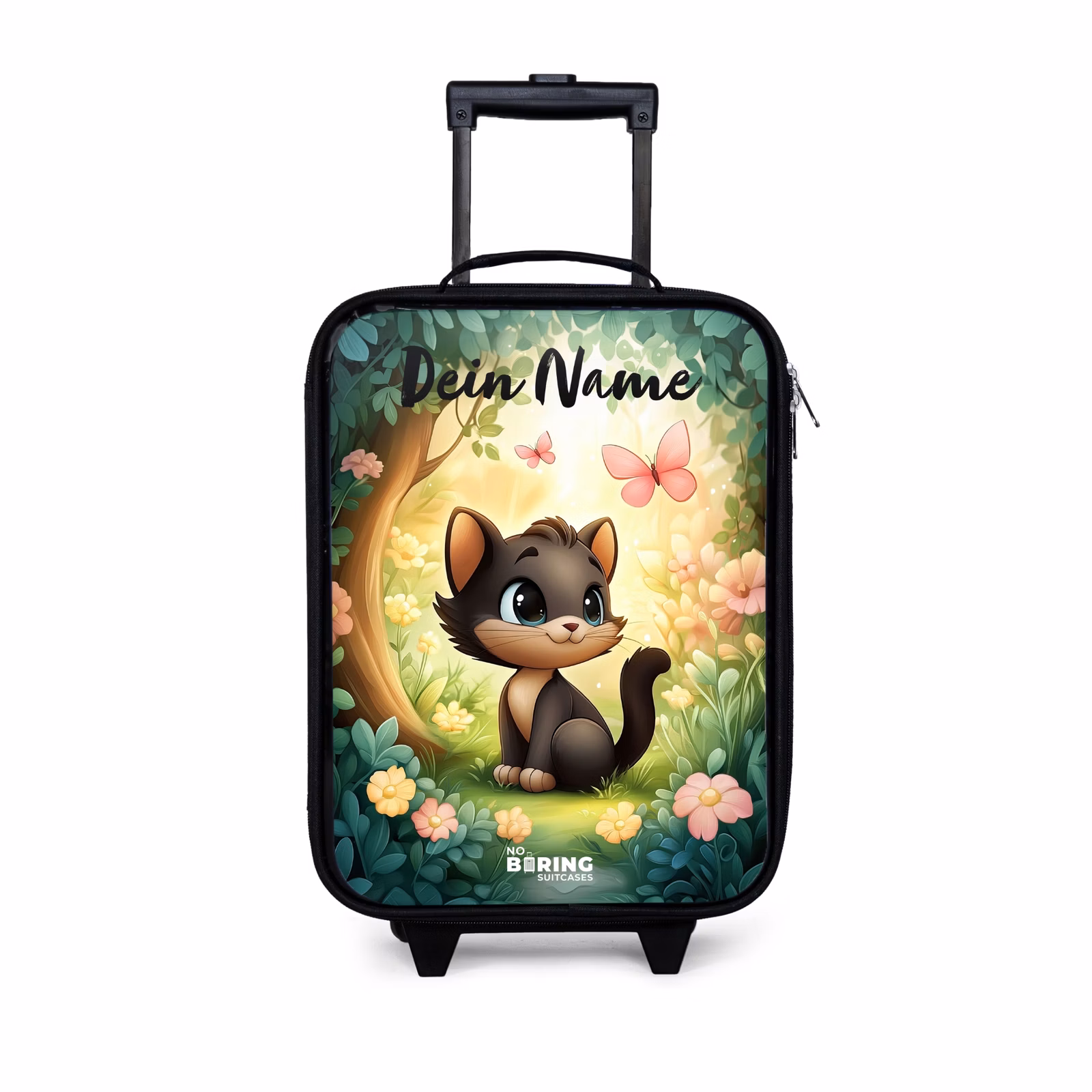 Kinderkoffer mit Name - Katze - Schmetterling - Blumen — 1