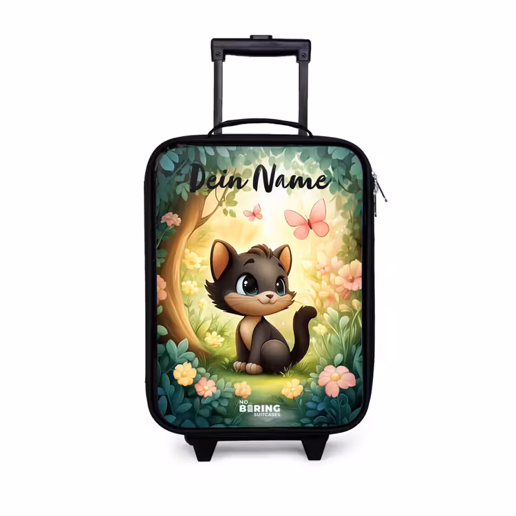 Kinderkoffer mit Name - Katze - Schmetterling - Blumen — 1