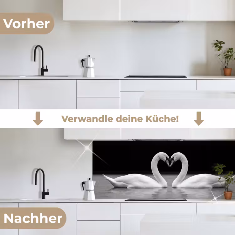 Küchenrückwand - Schwäne - Herz - Schwarz - Weiß — 3