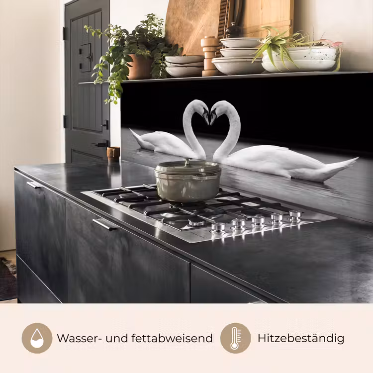 Küchenrückwand - Schwäne - Herz - Schwarz - Weiß — 5