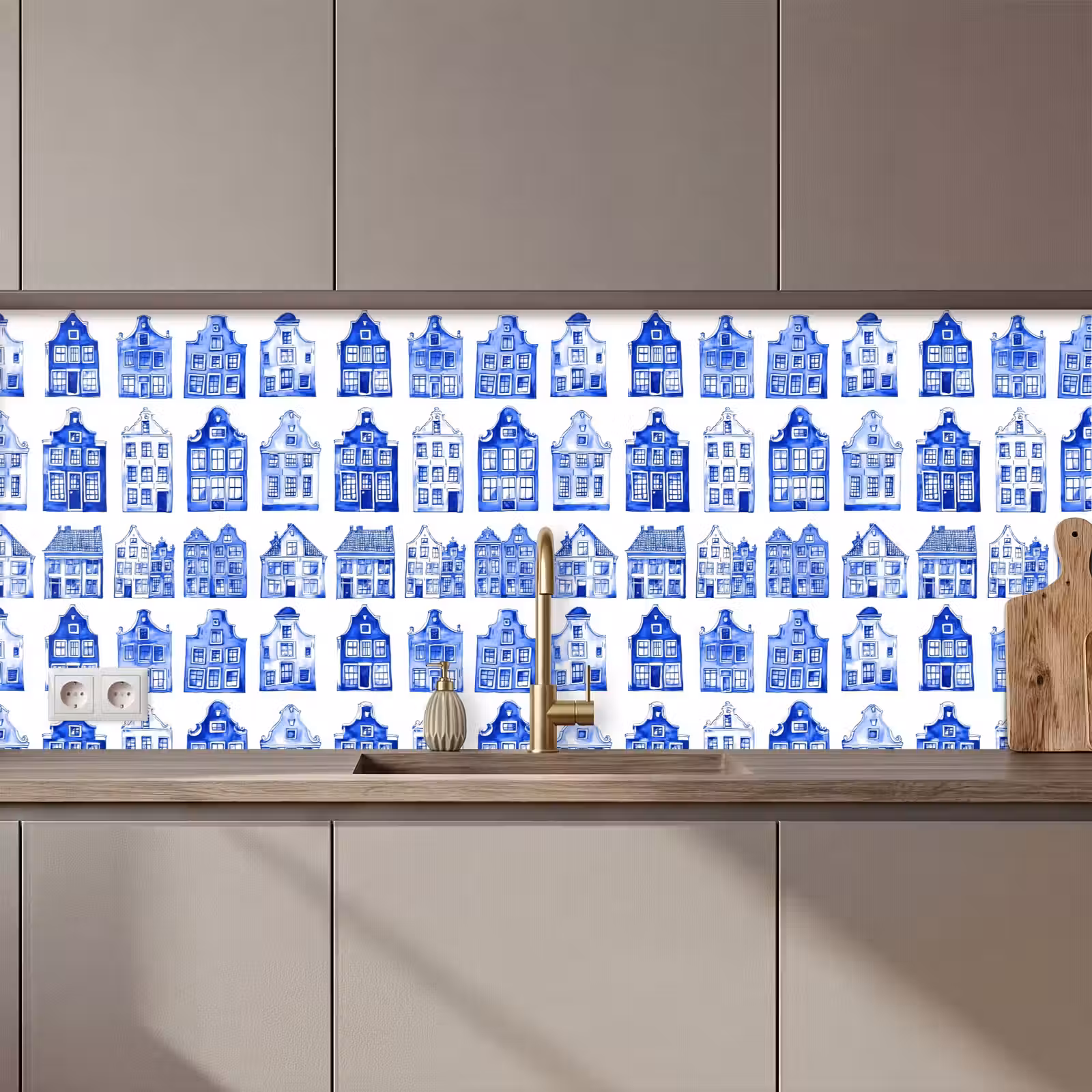 Küchenrückwand - Muster - Häuser - Blau — 1