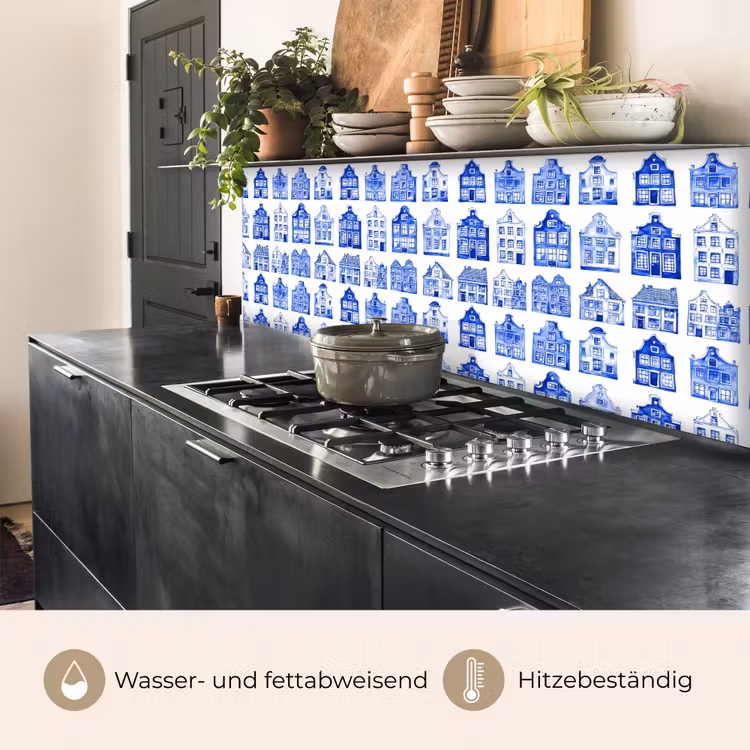 Küchenrückwand - Muster - Häuser - Blau — 5
