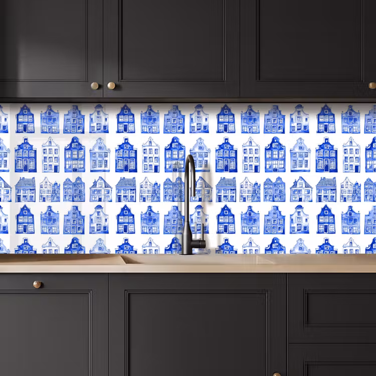 Küchenrückwand - Muster - Häuser - Blau — 6