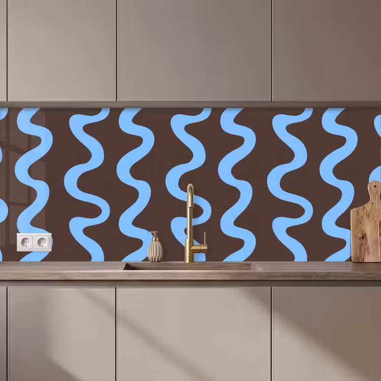 Küchenrückwand - Sich windende Linien - Blau - Braun - Minimalistisch — 1