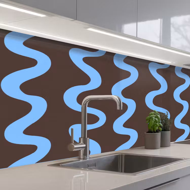Küchenrückwand - Sich windende Linien - Blau - Braun - Minimalistisch — 2