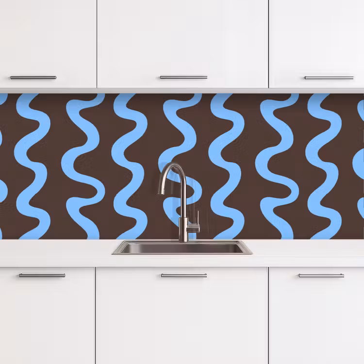 Küchenrückwand - Sich windende Linien - Blau - Braun - Minimalistisch — 4
