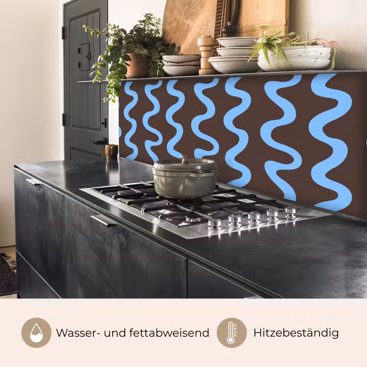 Küchenrückwand - Sich windende Linien - Blau - Braun - Minimalistisch — 5