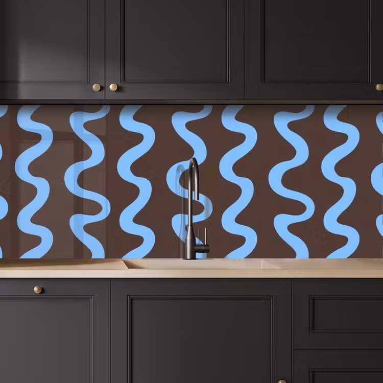 Küchenrückwand - Sich windende Linien - Blau - Braun - Minimalistisch — 6