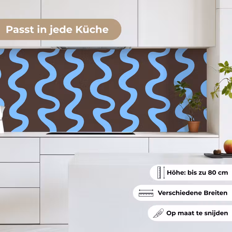 Küchenrückwand - Sich windende Linien - Blau - Braun - Minimalistisch — 7