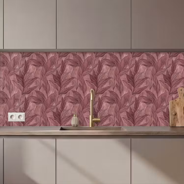 Küchenrückwand - Blätter - Muster - Lila — 1