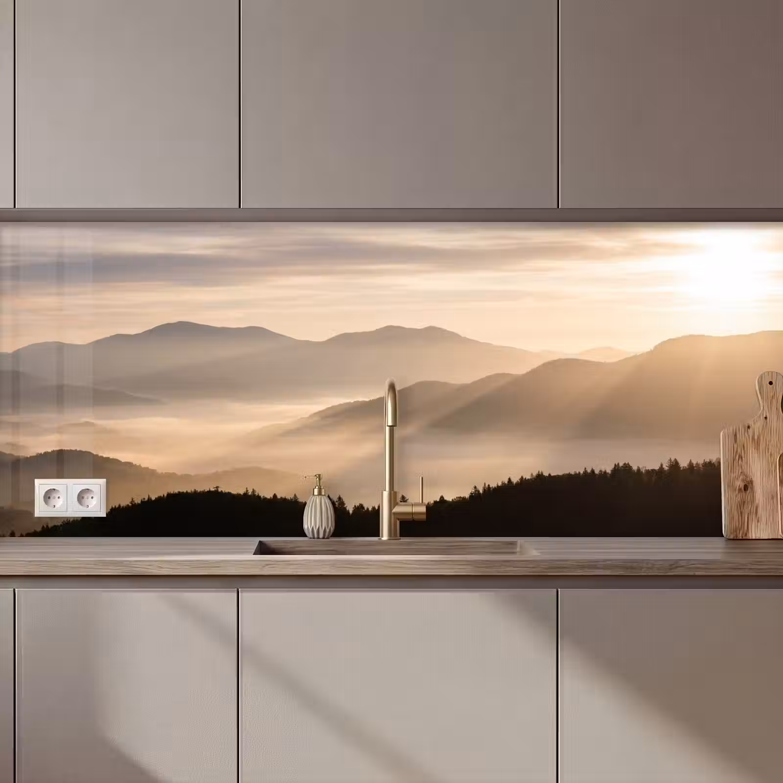 Küchenrückwand - Berge - Nebel - Sonnenstrahlen — 1