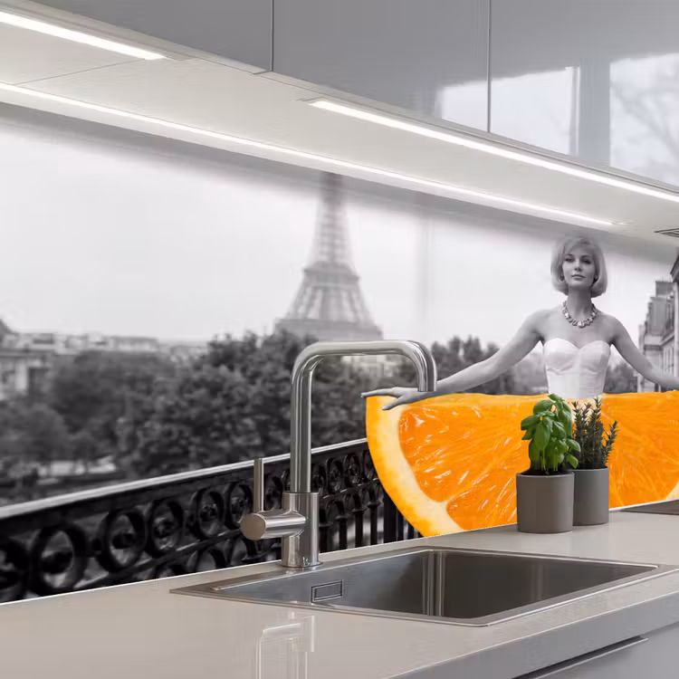 Küchenrückwand - Orange - Eiffelturm - Frau — 2