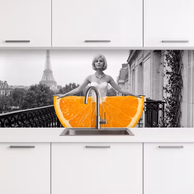 Küchenrückwand - Orange - Eiffelturm - Frau — 4