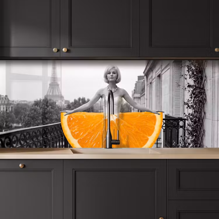 Küchenrückwand - Orange - Eiffelturm - Frau — 6
