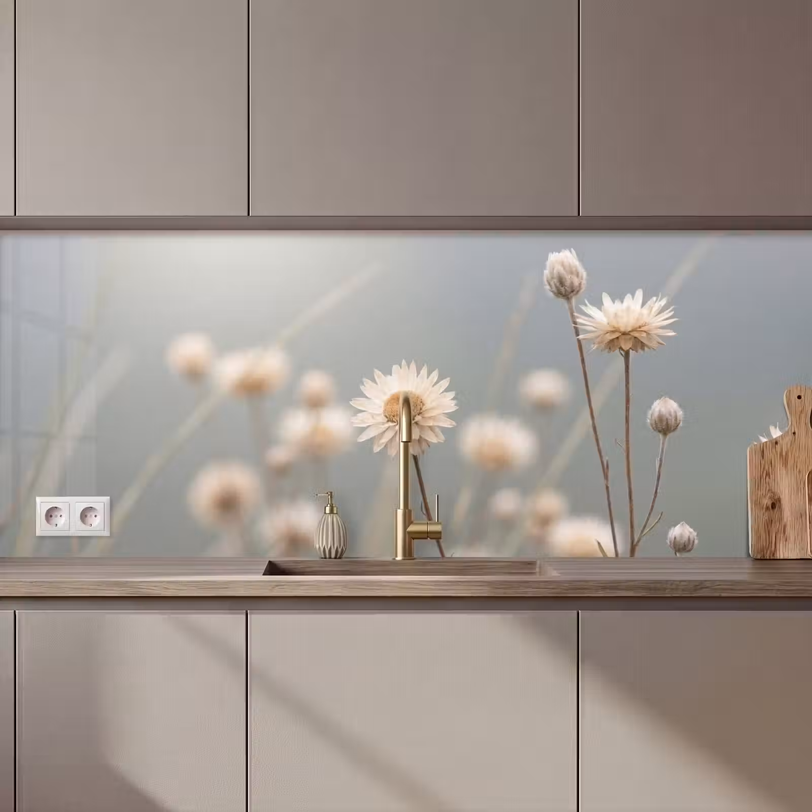 Küchenrückwand - Strohblumen - Weiß - Tageslicht — 1