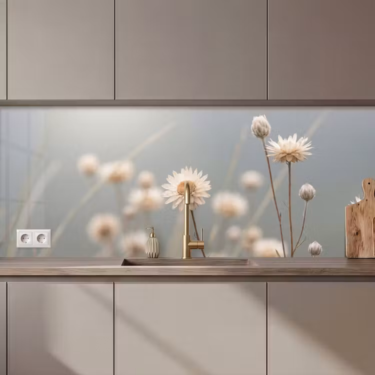 Küchenrückwand - Strohblumen - Weiß - Tageslicht — 1