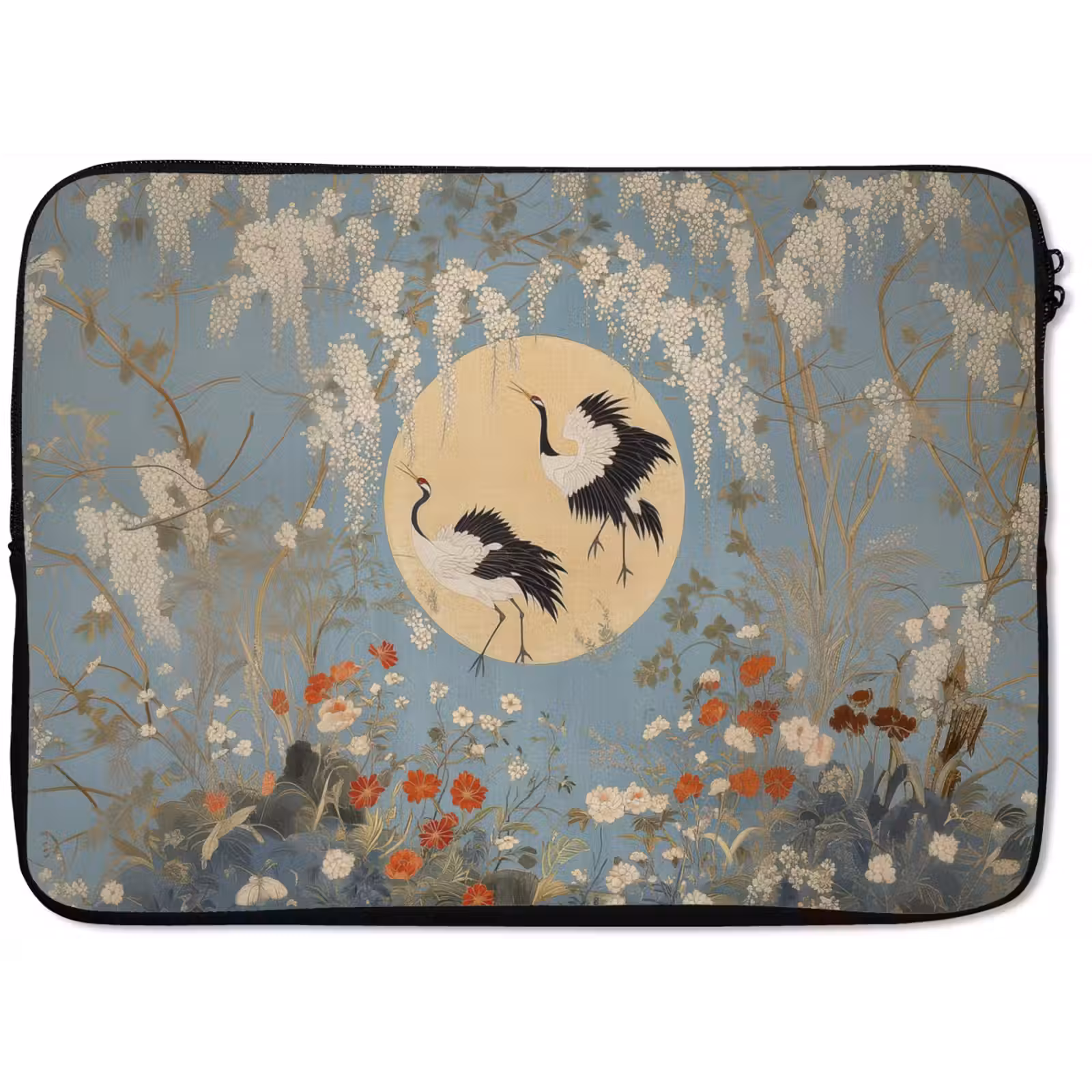 Laptop hülle - Kraniche - Mond - Blumen - Blau — 1